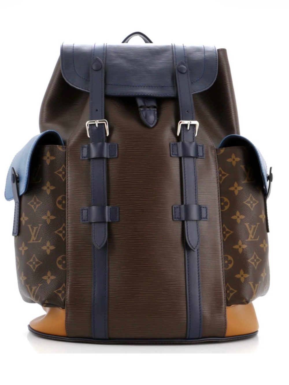 Louis Vuitton Brown & Navy Monogram Leather Backpack with Tan Accents